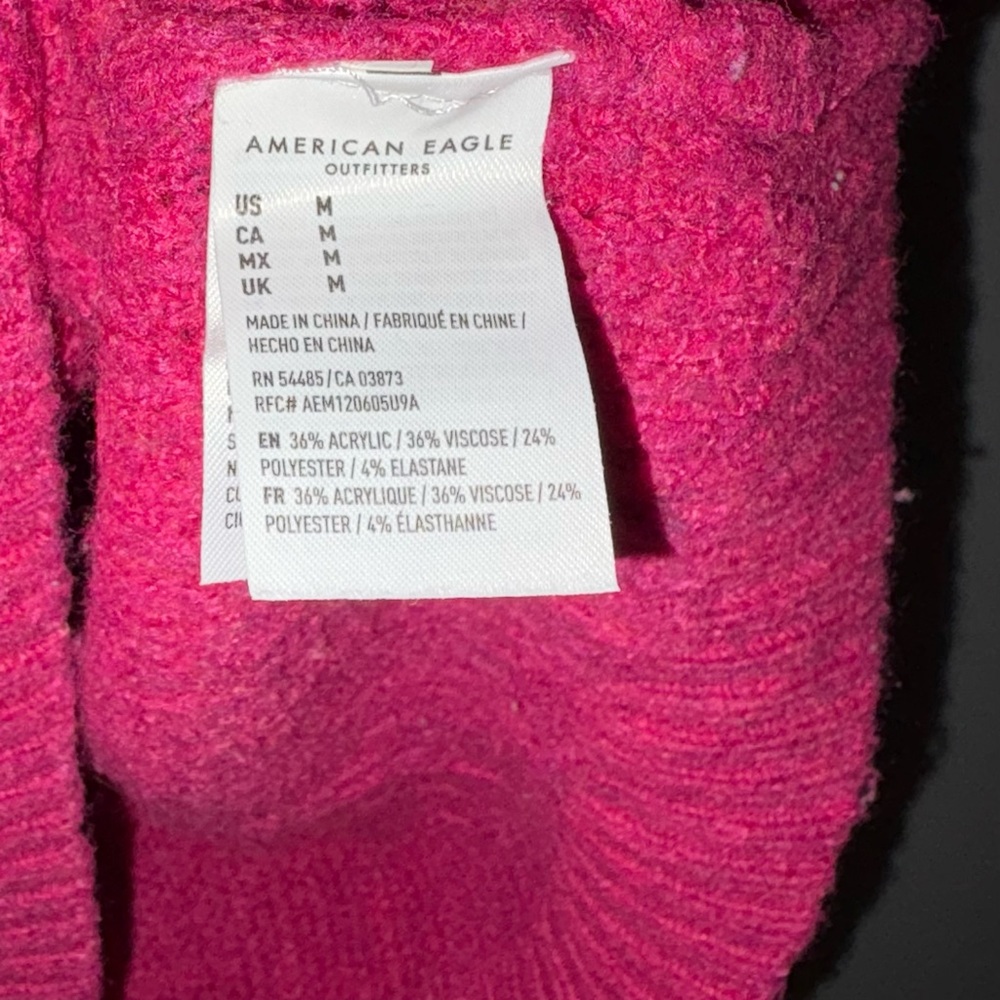 American Eagle | Vibrant Pink Knit Sweater Mock Turtleneck Women’s Size Medium - Picture 4 of 8
